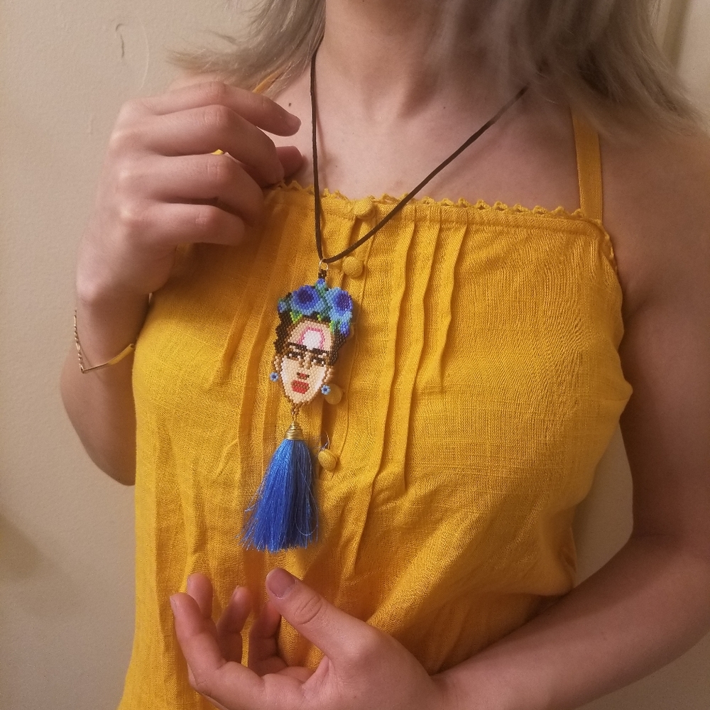 This is a beaded necklace of frida kahlo